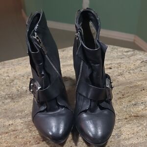 A.S.98 Black Leather Spring Heel Buckle Booties Size EU37 / US 6.5